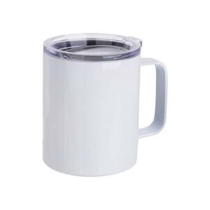 VASO DE ACERO CON TAPA Y AGARRADERA LISO BLANCO