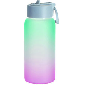 BOTELLA DE VIDRIO GLASEADO PAJILLA MENTA Y ROSADO 750 ML