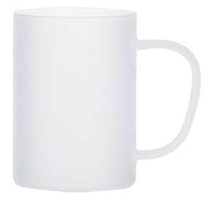 TAZA DE VIDRIO GLASEADO ASA BLANCA