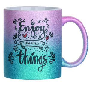 TAZA ESCARCHADA AZUL CON ROSA