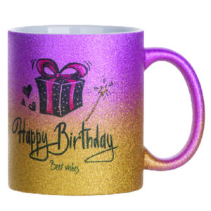TAZA ESCARCHADA ROSA CON DORADO